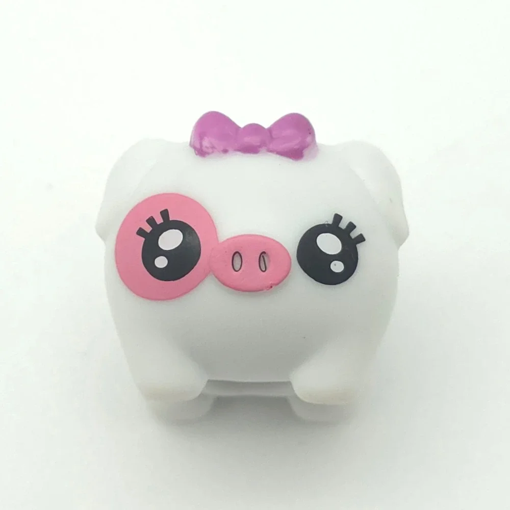 Shopkins Petkins Pig Mini Figure White Pink Purple Bow Kawaii Toy Collectible